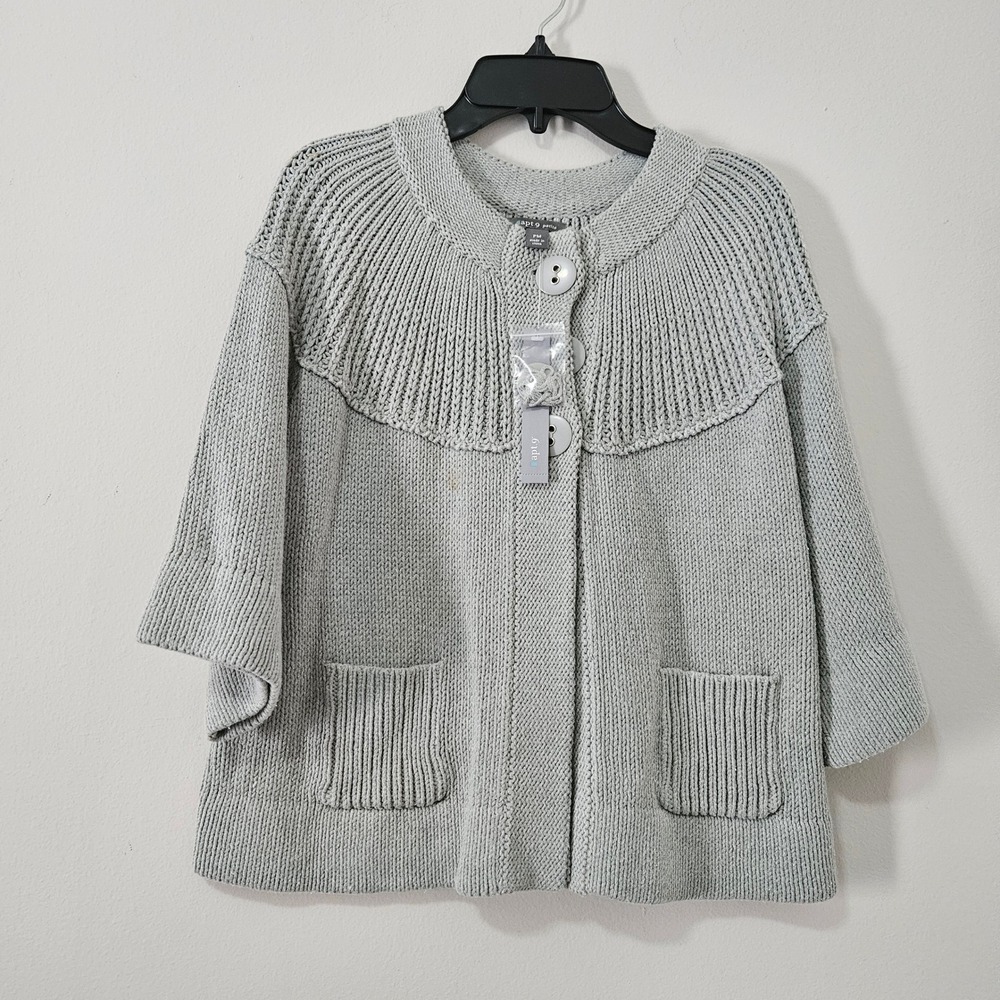 Apt 9 Petite Womens Gray Chunky Knit‎ Button Front Swing Cardigan Sweater PM